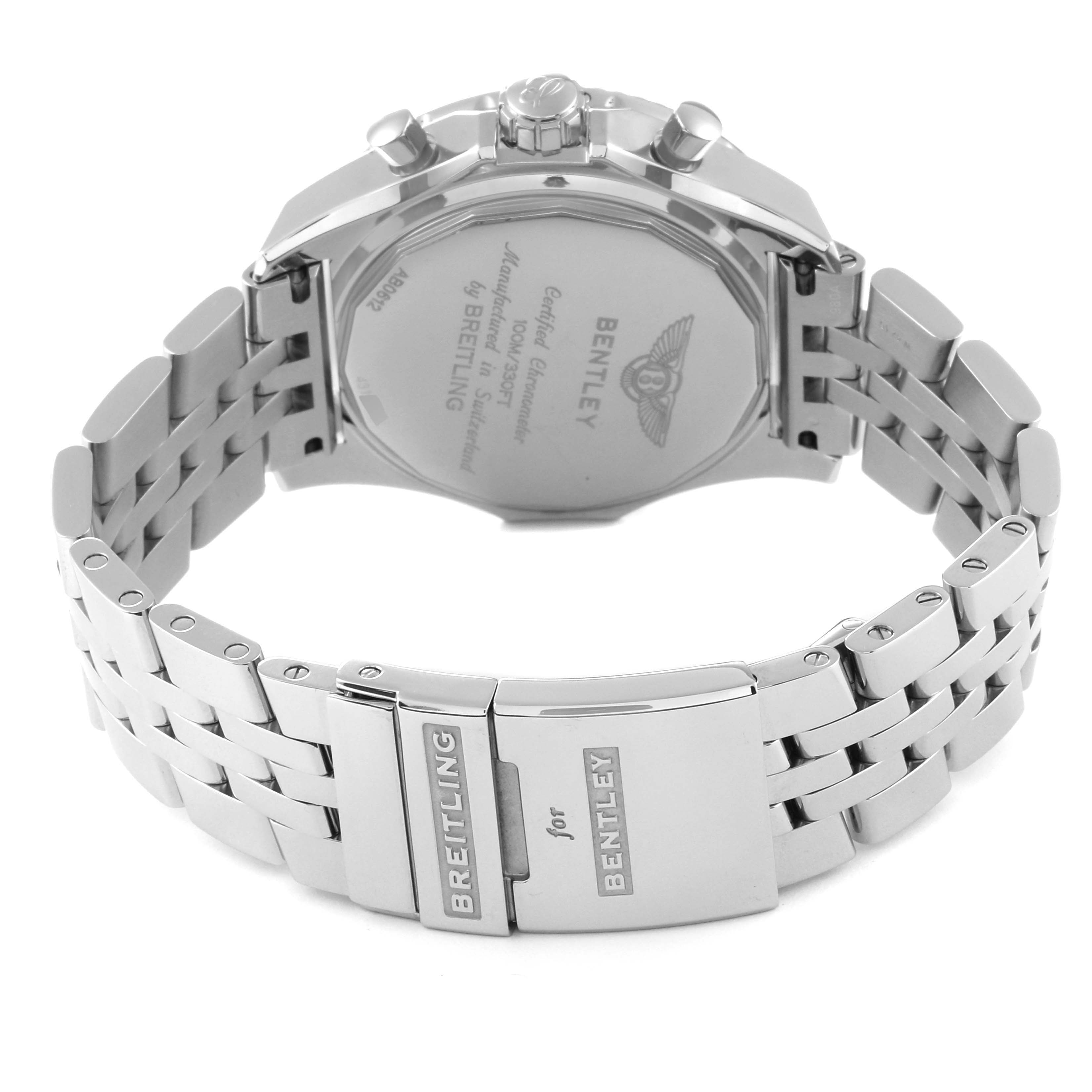 The image shows the back view and clasp of the Breitling Bentley AB061221/G810-980A Men's Stainless Steel Silver Dial AB061221/G810-980A Men's Stainless Steel Silver Dial model watch.