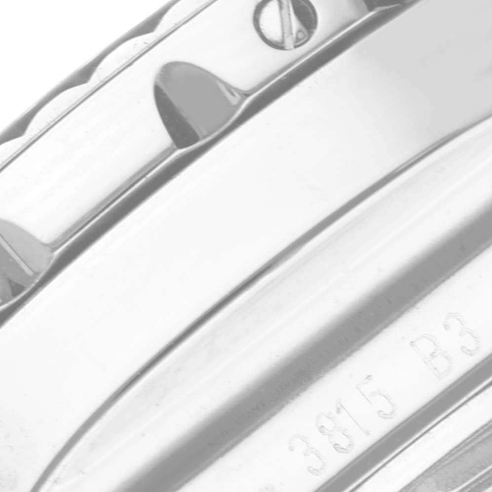 This image shows a close-up angle of the clasp and part of the band of a Bentley model watch by Breitling.