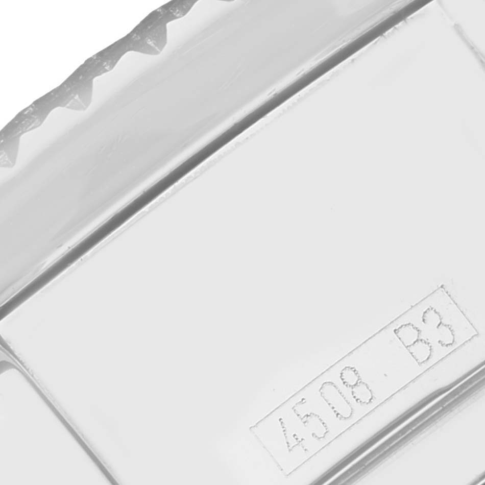 This close-up image shows the bezel's edge and part of the caseback of the Breitling Bentley A47362 Men's Stainless Steel Black Dial A47362 Men's Stainless Steel Black Dial model.