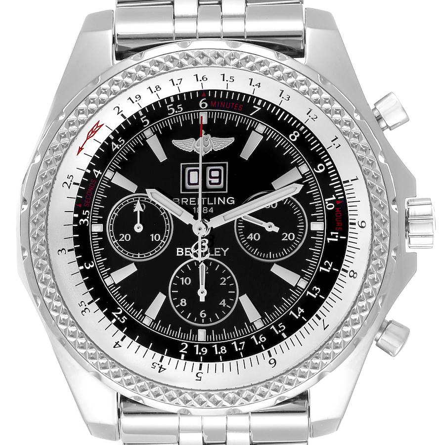 Breitling Bentley Motors Black Dial Chronograph Mens Watch A44362 Papers THREE LINKS ADDED SwissWatchExpo