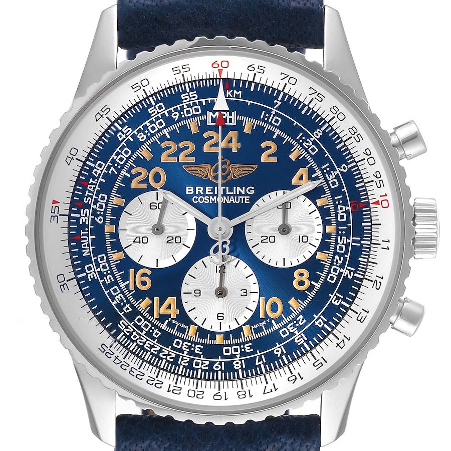 Breitling Navitimer Cosmonaute Blue Dial Chronograph Mens Watch A12322 SwissWatchExpo