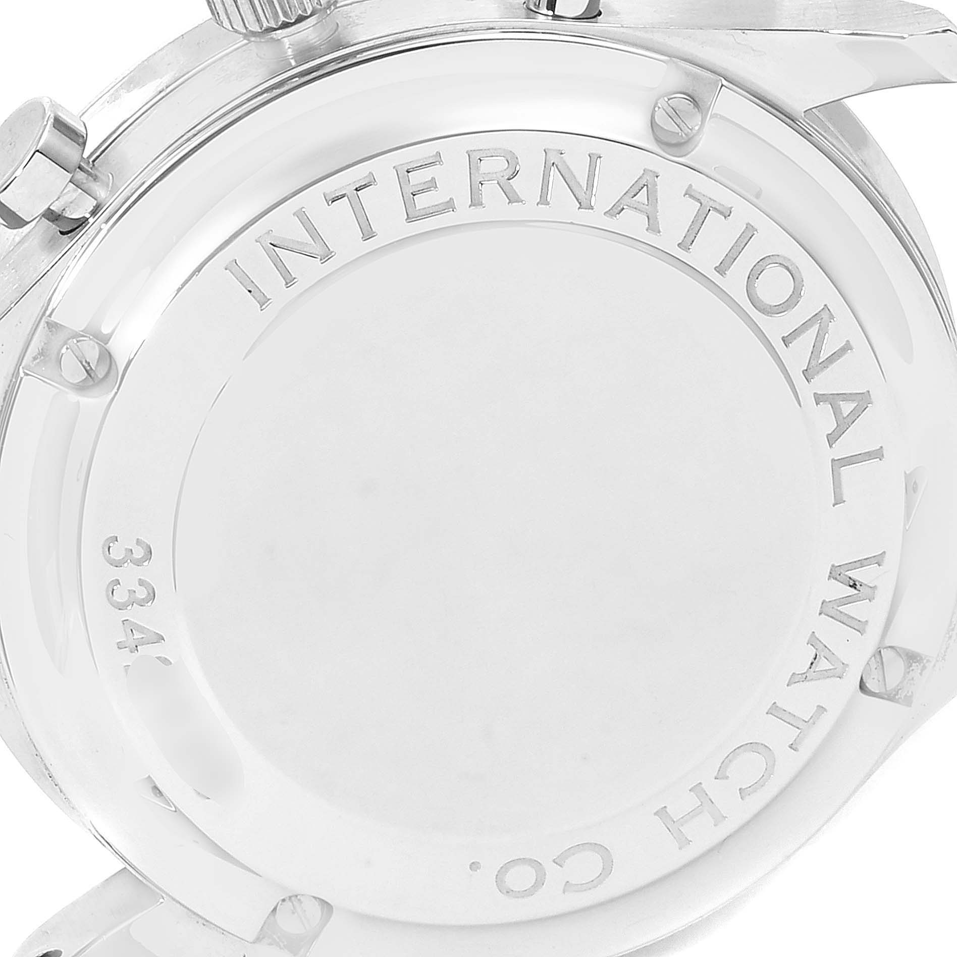 The image shows the back case of the IWC Portuguese IW371417 Men's Stainless Steel Silver Dial IW371417 Men's Stainless Steel Silver Dial model watch, with the branding "International Watch Co." engraved.