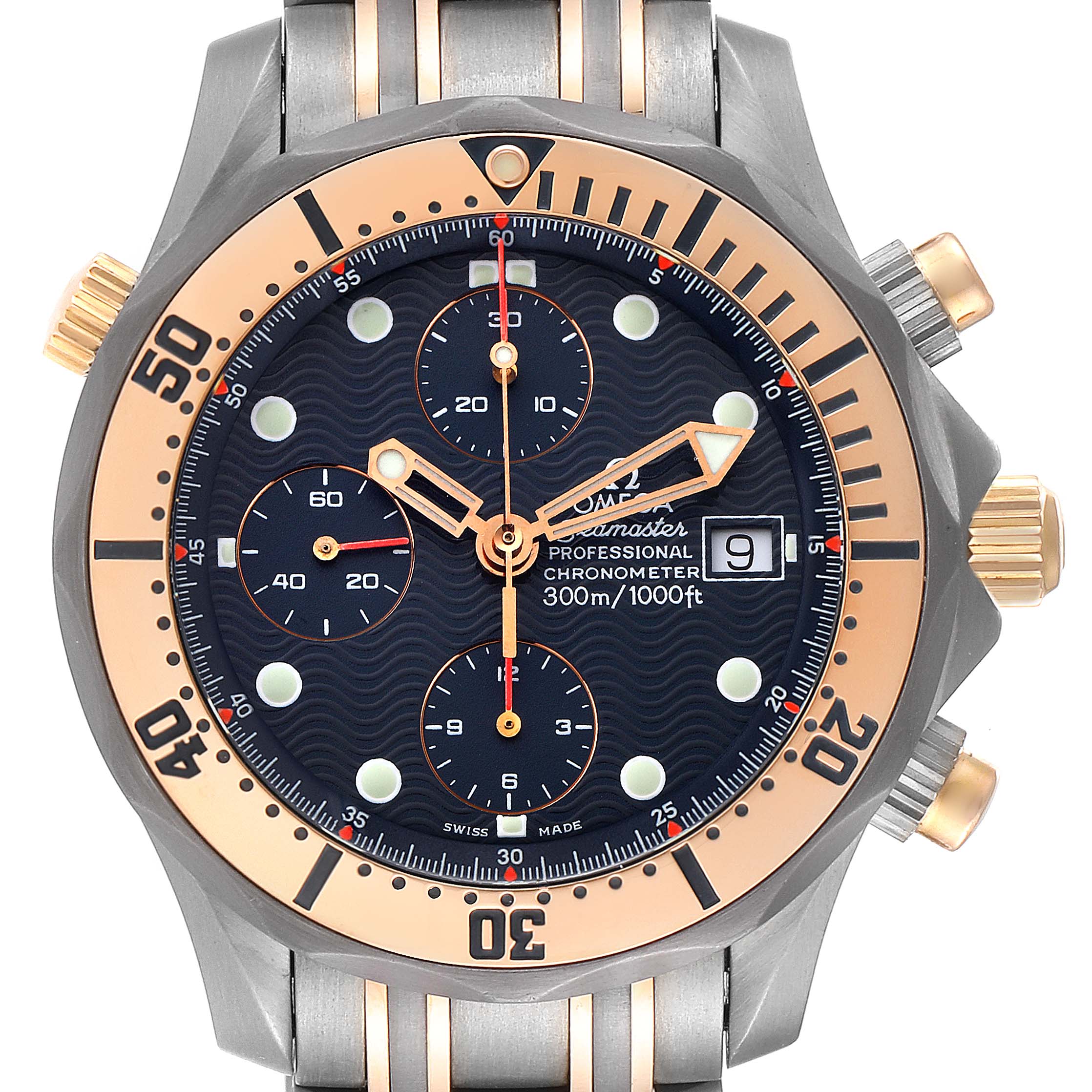 Omega Seamaster Titanium Rose Gold Chronograph Mens Watch 2296.80.00 ...