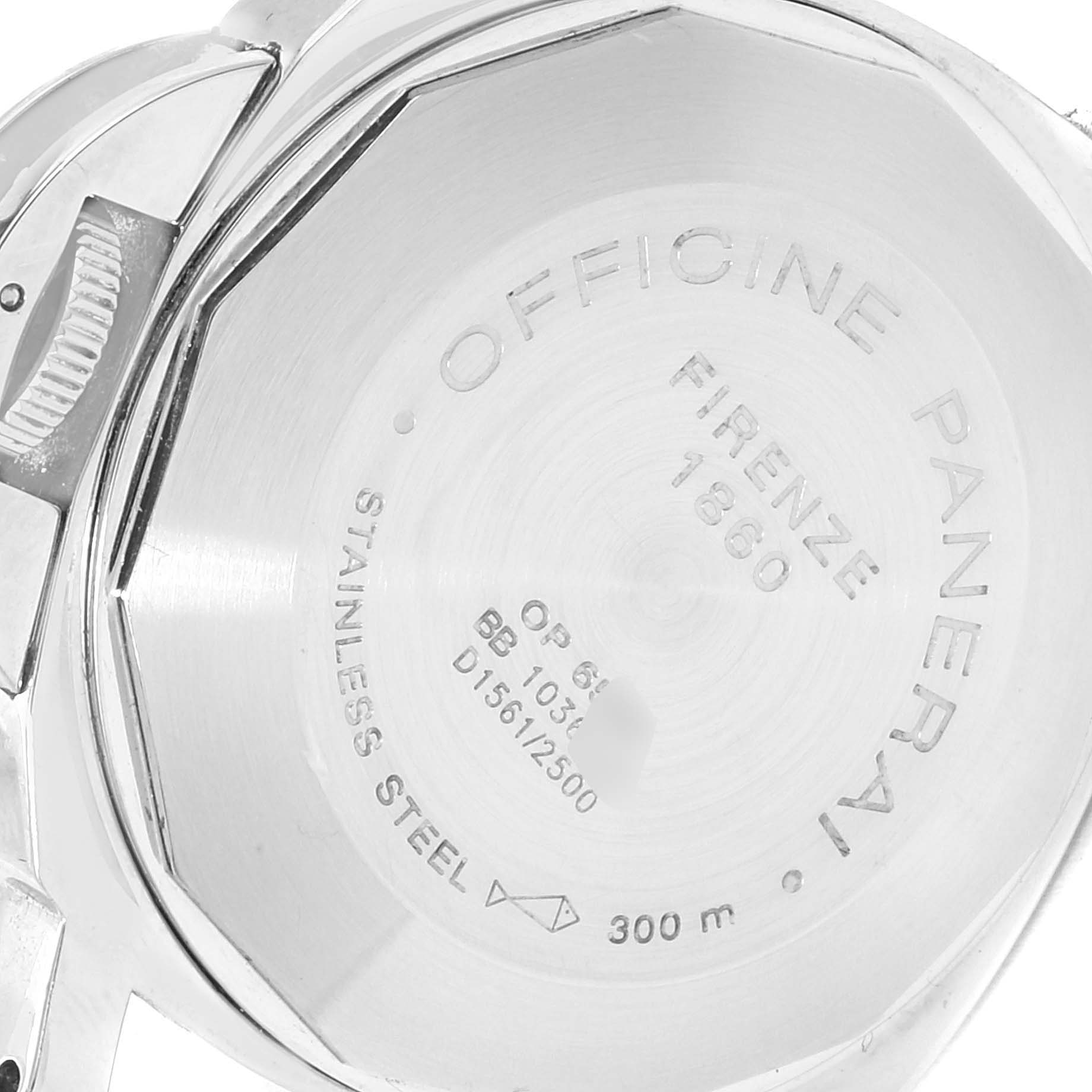 This image shows the back casing of a Panerai Luminor PAM00090 Men's Stainless Steel Black Dial PAM00090 Men's Stainless Steel Black Dial watch, highlighting brand engravings and water resistance details.