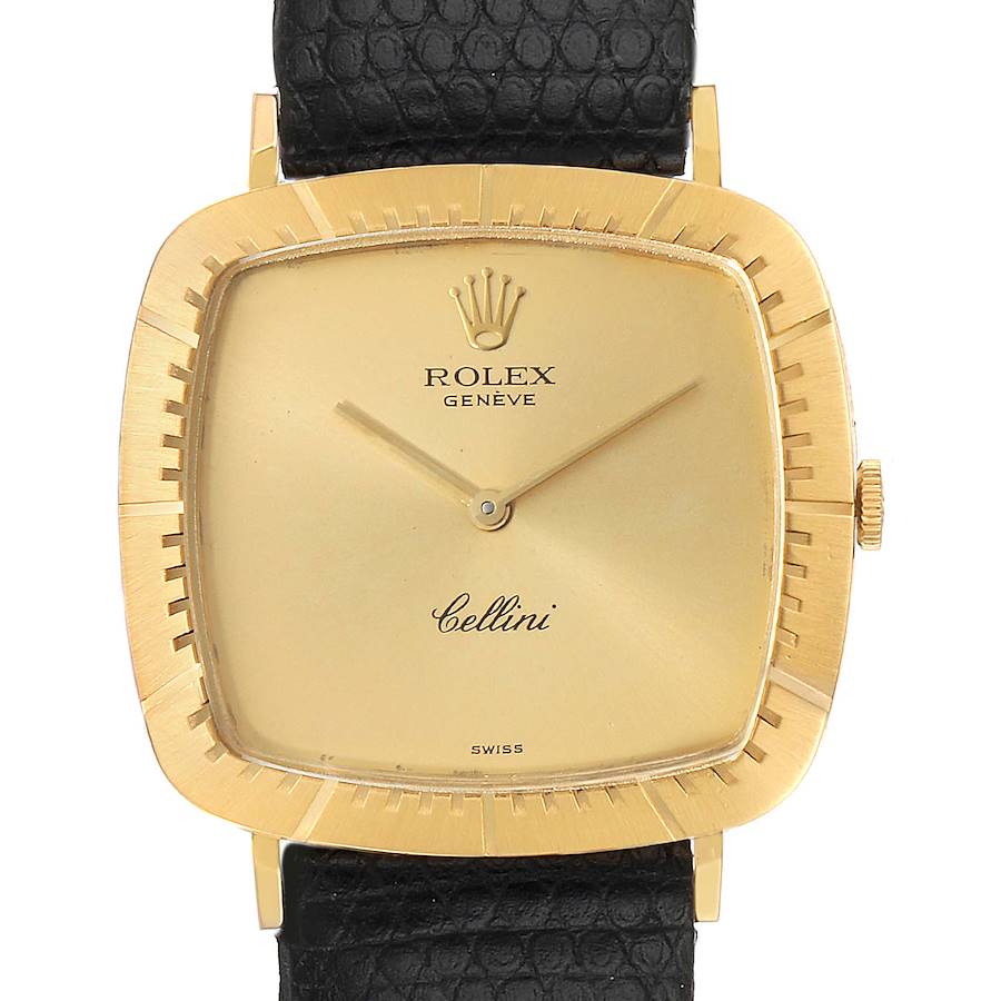 Rolex Cellini 18k Yellow Gold Black Strap Mens Vintage Watch 4048 SwissWatchExpo