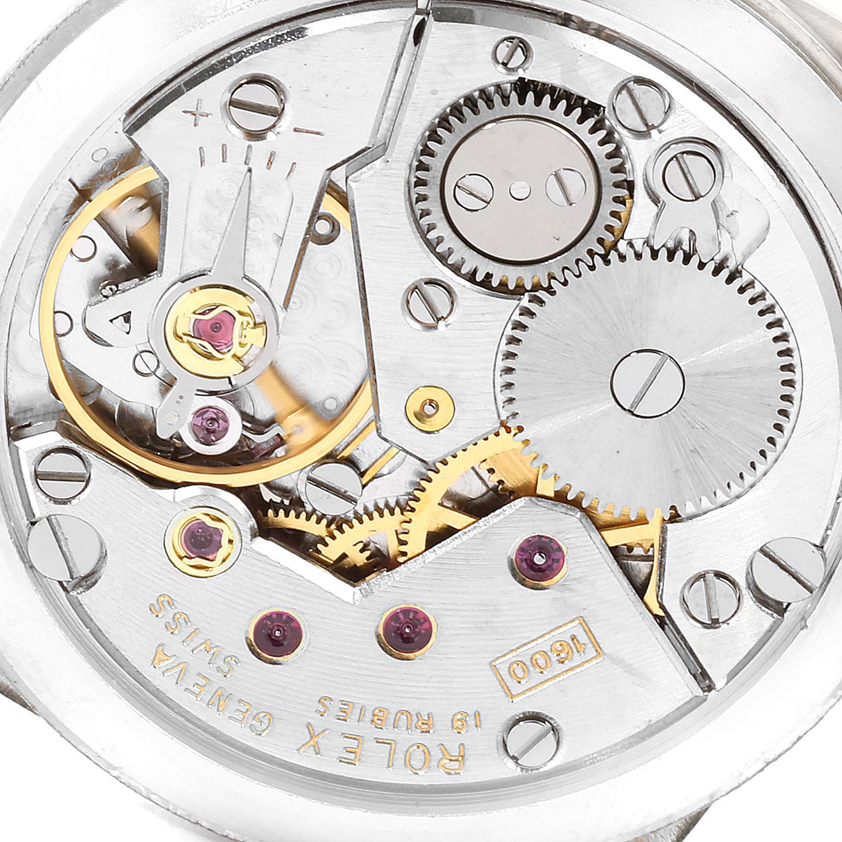 The image shows the internal mechanical movement parts of a Rolex Cellini 4084 Men's Yellow Gold Champagne Dial 4084 Men's Yellow Gold Champagne Dial watch at a slightly angled close-up view.