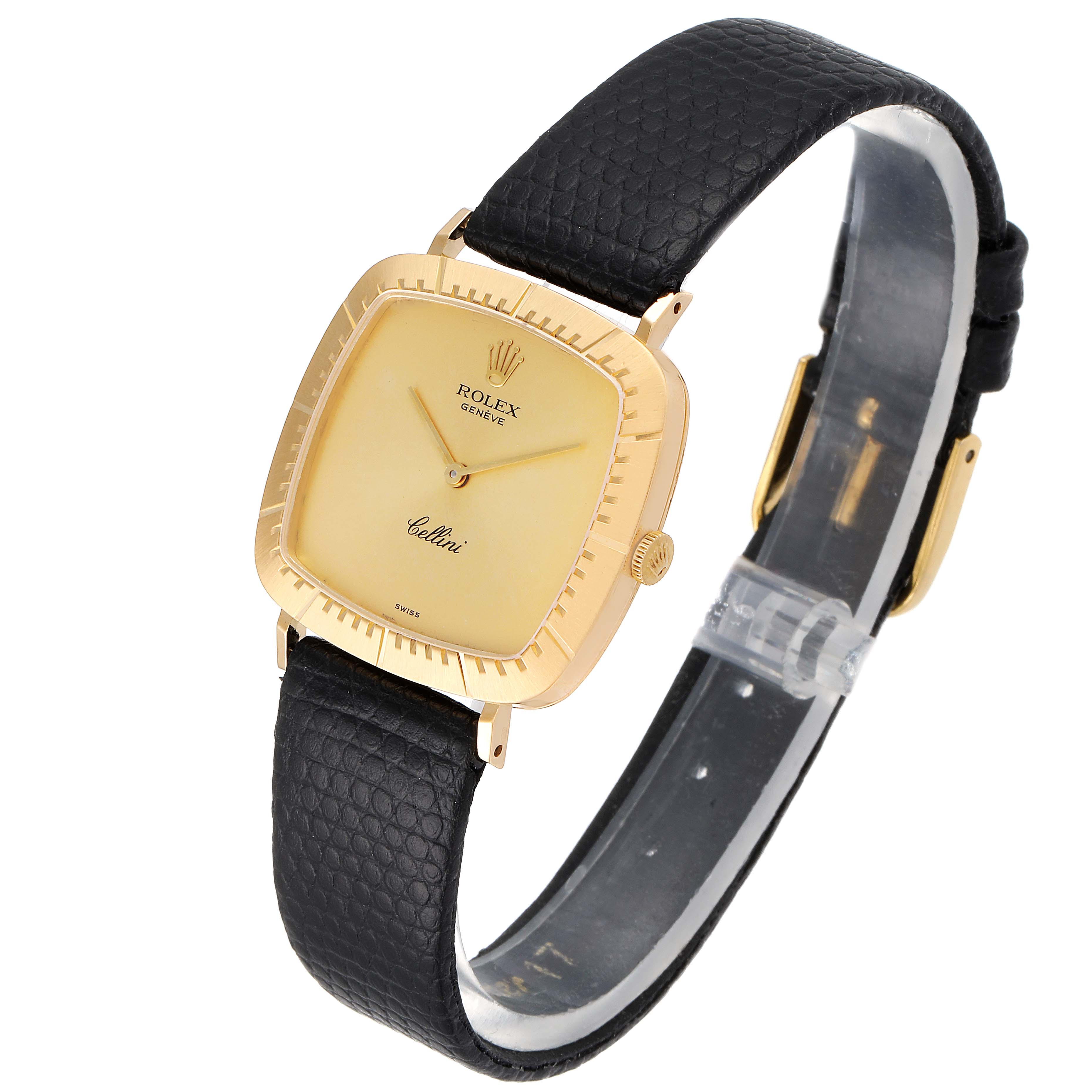 The image shows a Rolex Cellini 4084 Men's Yellow Gold Champagne Dial 4084 Men's Yellow Gold Champagne Dial watch at a slight angle, highlighting its face, crown, strap, and clasp.