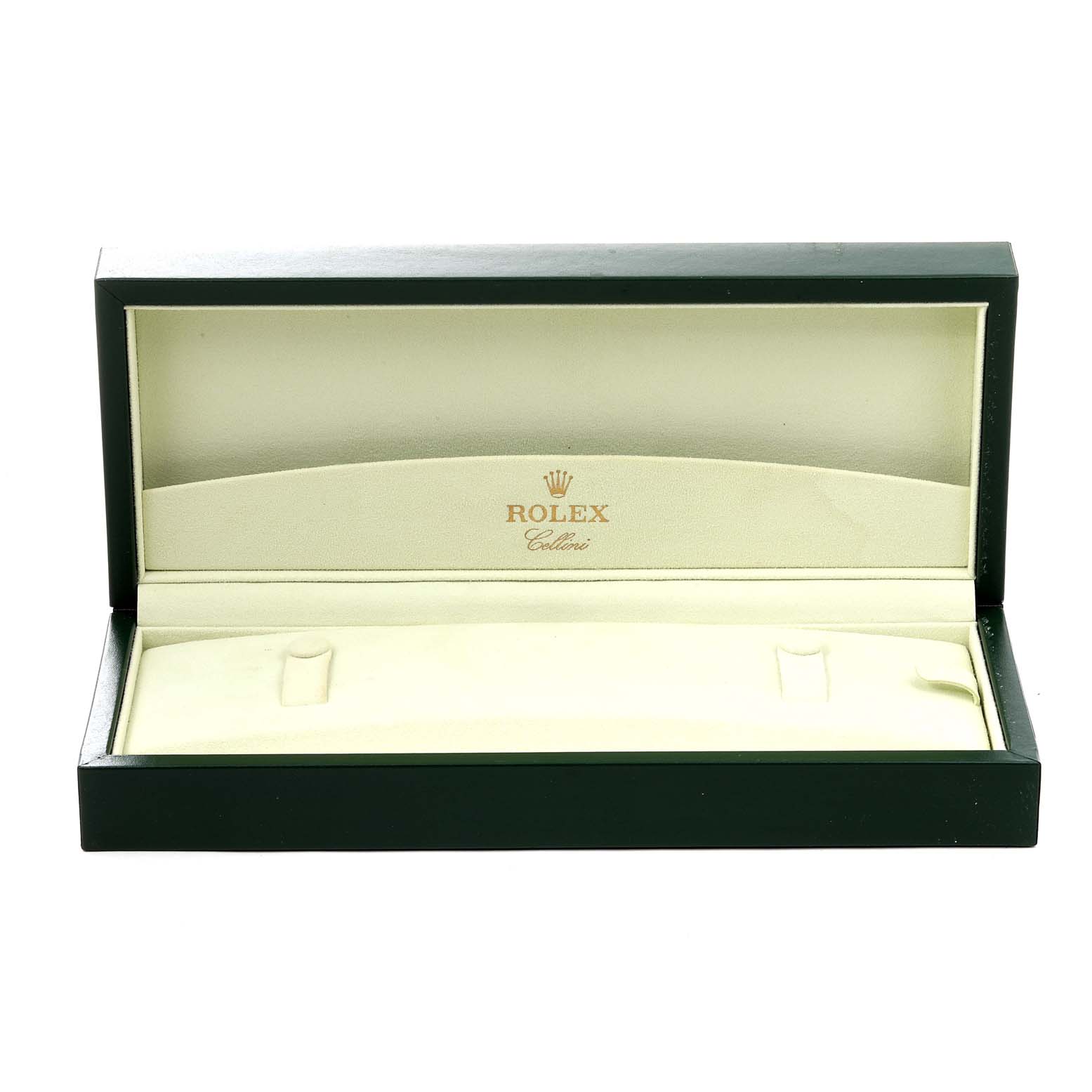 The image shows an open Rolex Cellini 50519 Men's White Gold Black Dial 50519 Men's White Gold Black Dial watch box, viewed from the front.