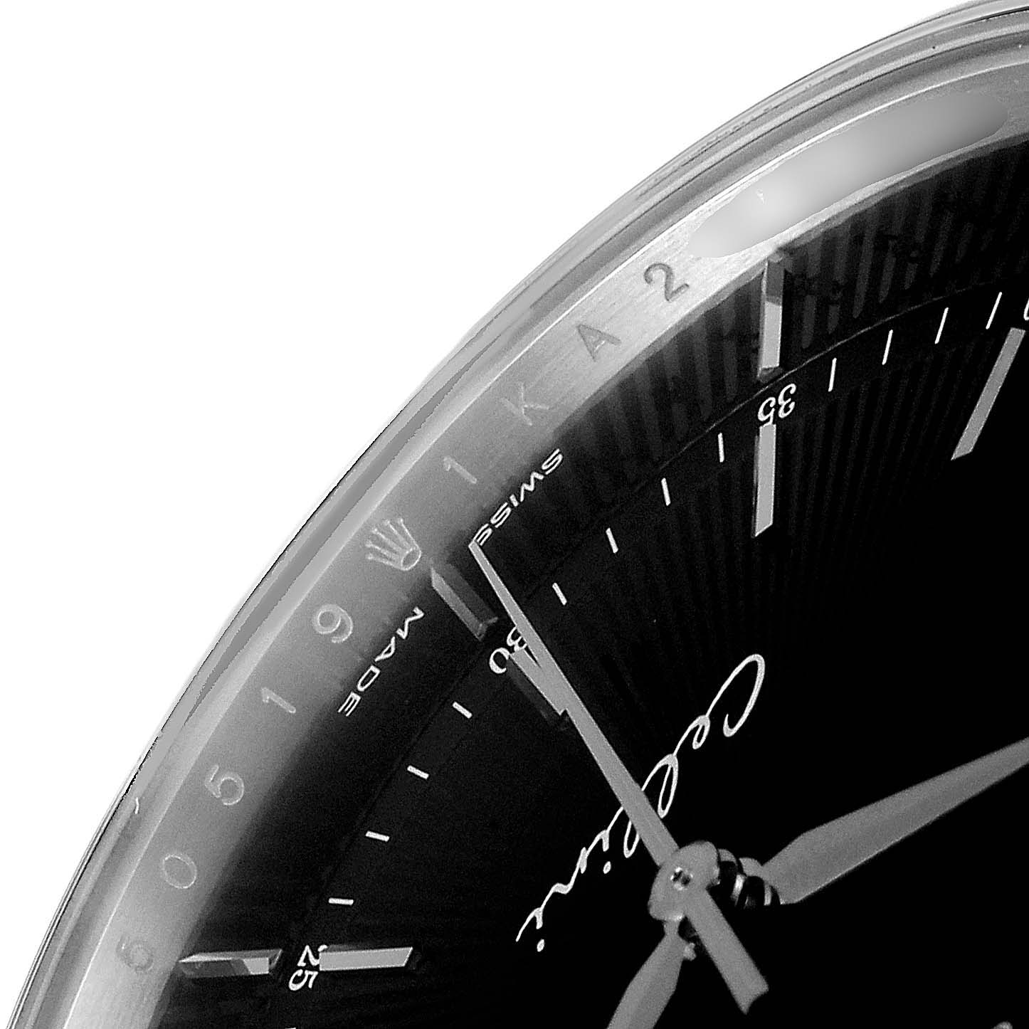 The image shows a close-up of the face and hands of the Rolex Cellini 50519 Men's White Gold Black Dial 50519 Men's White Gold Black Dial watch, focusing on the 6 o'clock to 2 o'clock section.