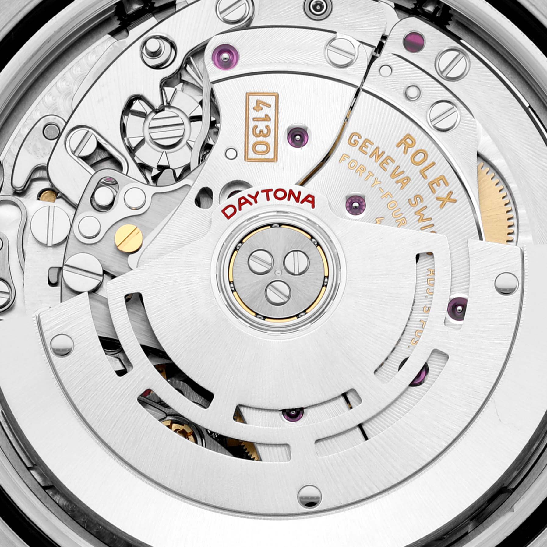 This image shows the intricate movement and parts of a Rolex Daytona 116503 Men
s Steel and Gold (two tone) Black Dial 116503 Men
s Steel and Gold (two tone) Black Dial watch, including the rotor and mechanical components.