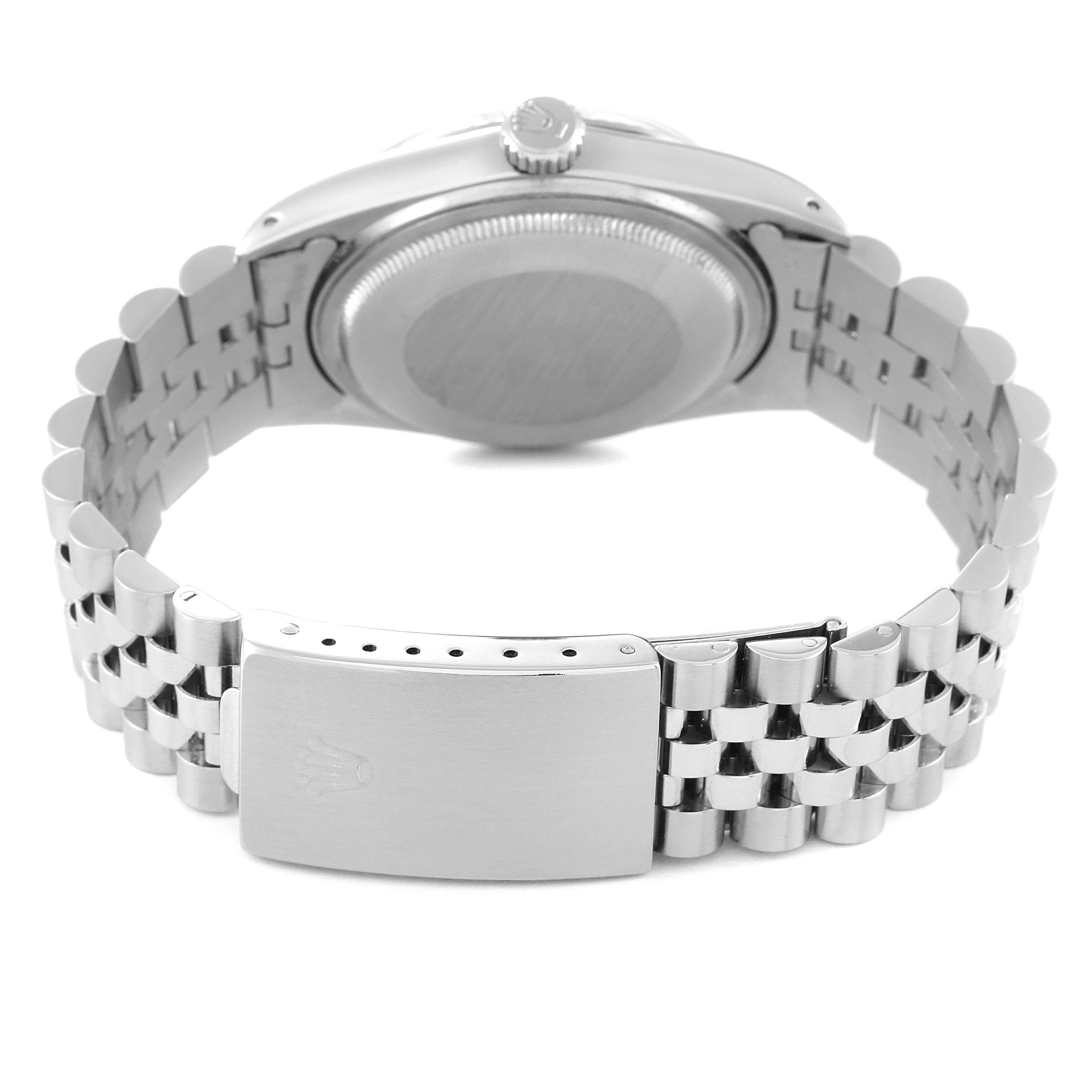 The image shows the back case and bracelet clasp of a Rolex Datejust 16014 Men's Stainless Steel White Dial 16014 Men's Stainless Steel White Dial watch from a rear angle.
