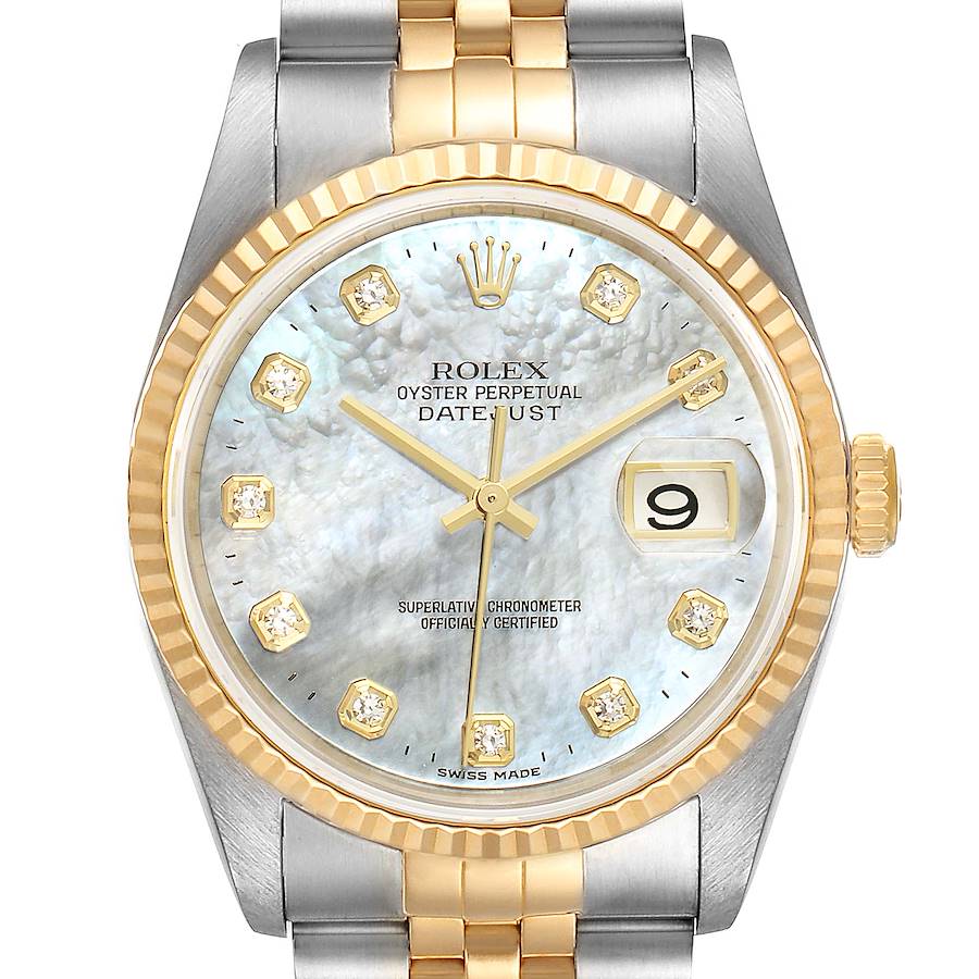 Rolex Datejust Steel Yellow Gold MOP Diamond Mens Watch 16233 SwissWatchExpo