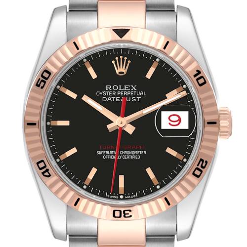 Photo of Rolex Datejust Turnograph Black Dial Steel Rose Gold Mens Watch 116261