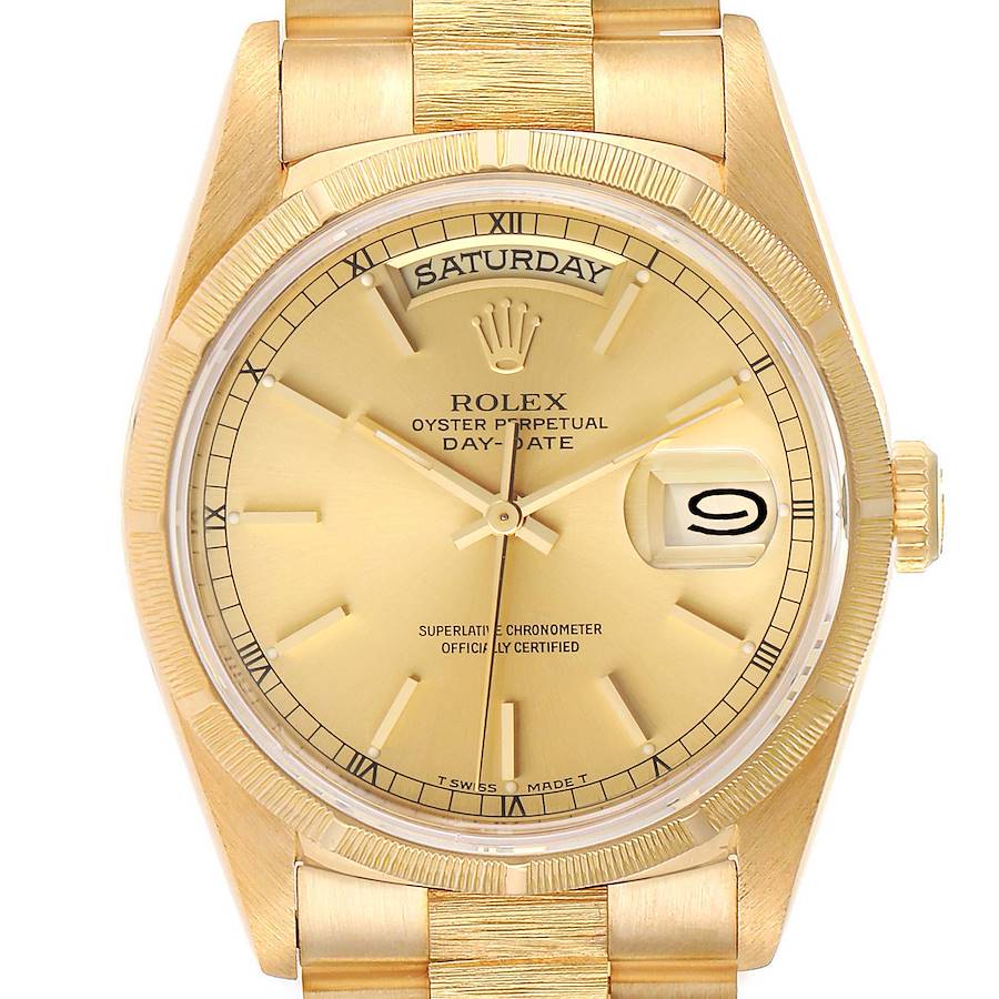 forligsmanden ciffer klassisk Rolex Day-Date President 36mm Yellow Gold Bark Finish Mens Watch 18248 |  SwissWatchExpo