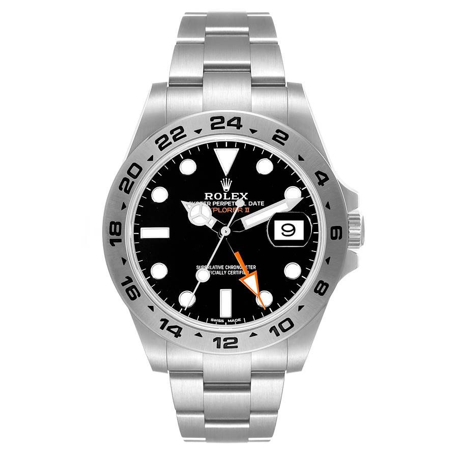 Rolex Explorer II 42 Black Dial Orange Hand Steel Mens Watch