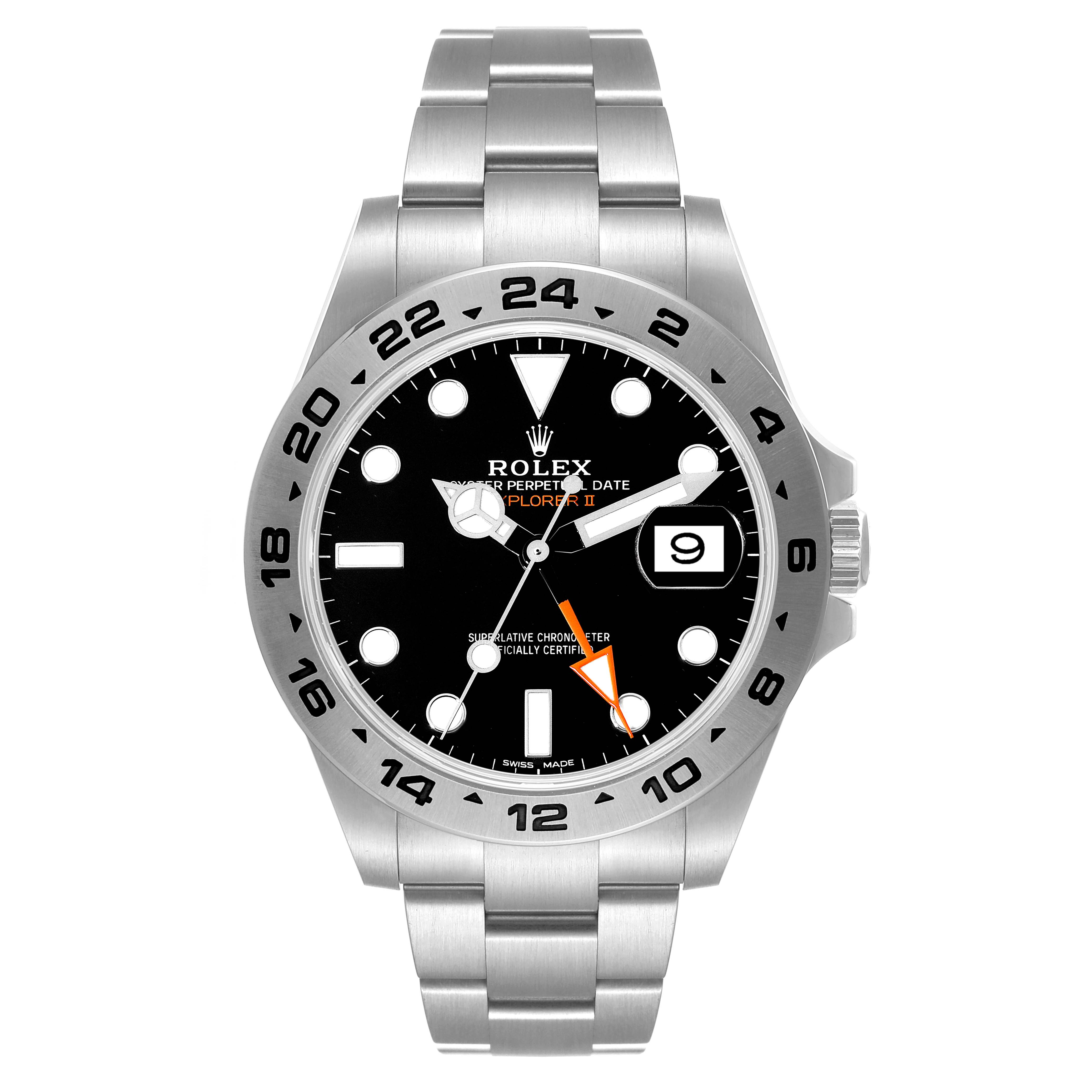The image shows a front view of the Rolex Explorer 216570 Men
s Stainless Steel Black Dial 216570 Men
s Stainless Steel Black Dial watch, displaying its dial, bezel, and bracelet.