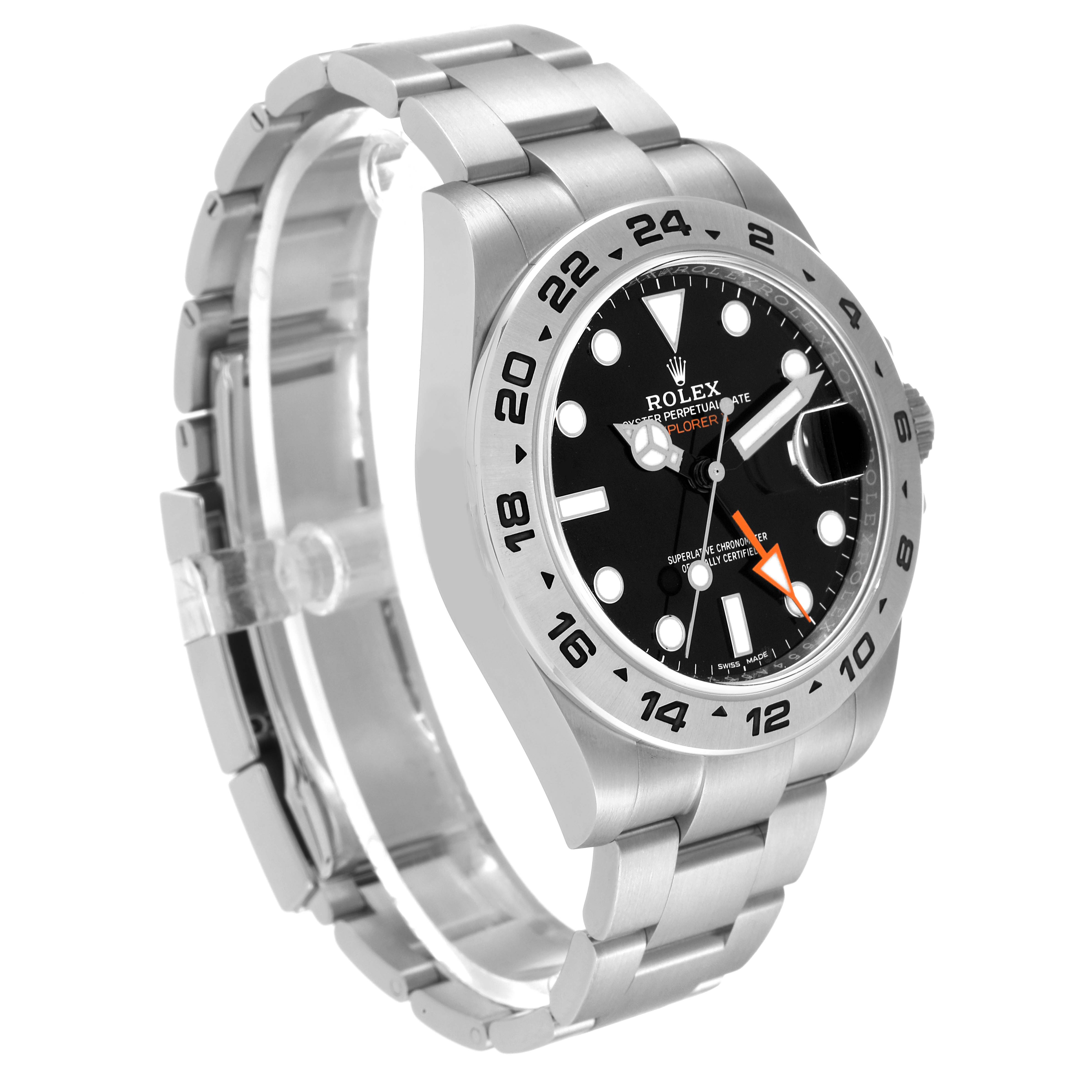 The image shows a Rolex Explorer 216570 Men
s Stainless Steel Black Dial 216570 Men
s Stainless Steel Black Dial watch at a slight angle, highlighting its black dial, bezel, and bracelet.
