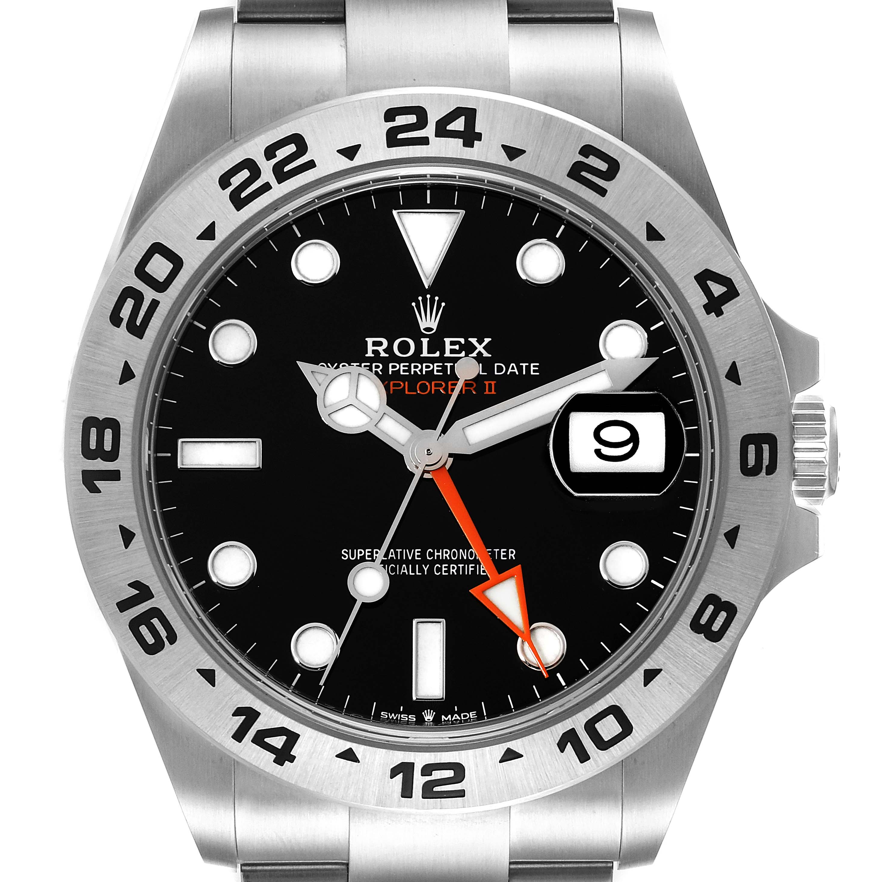 The image shows a close-up of the Rolex Explorer 226570 Men's Stainless Steel Black Dial 226570 Men's Stainless Steel Black Dial watch face and bezel.