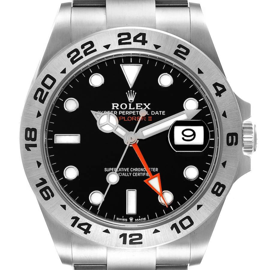 Rolex Explorer II 42 Black Dial Orange Hand Steel Mens Watch 226570 Box Card SwissWatchExpo