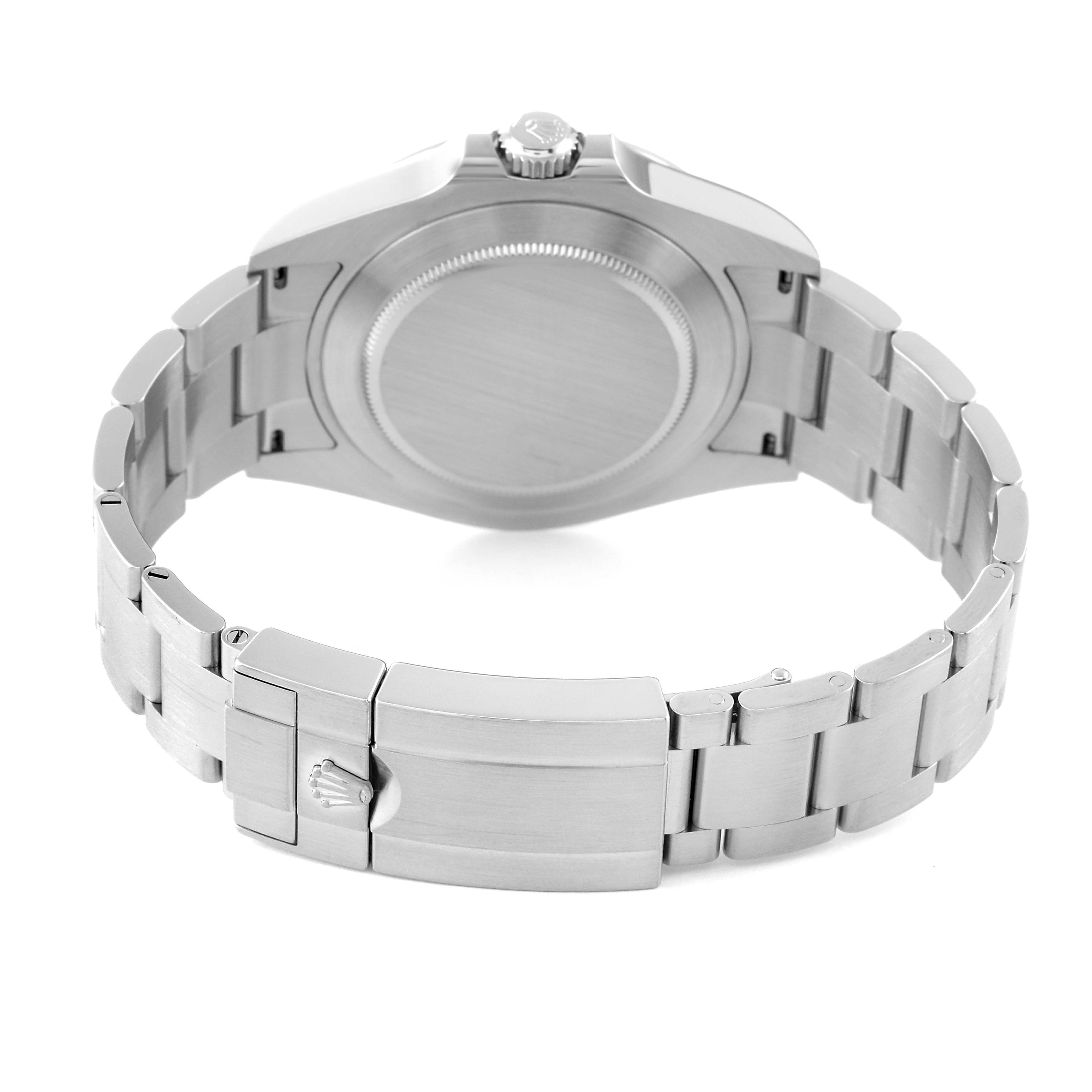 The image shows the back side and clasp of the Rolex Explorer 226570 Men's Stainless Steel Black Dial 226570 Men's Stainless Steel Black Dial watch, highlighting its stainless steel bracelet and case back.