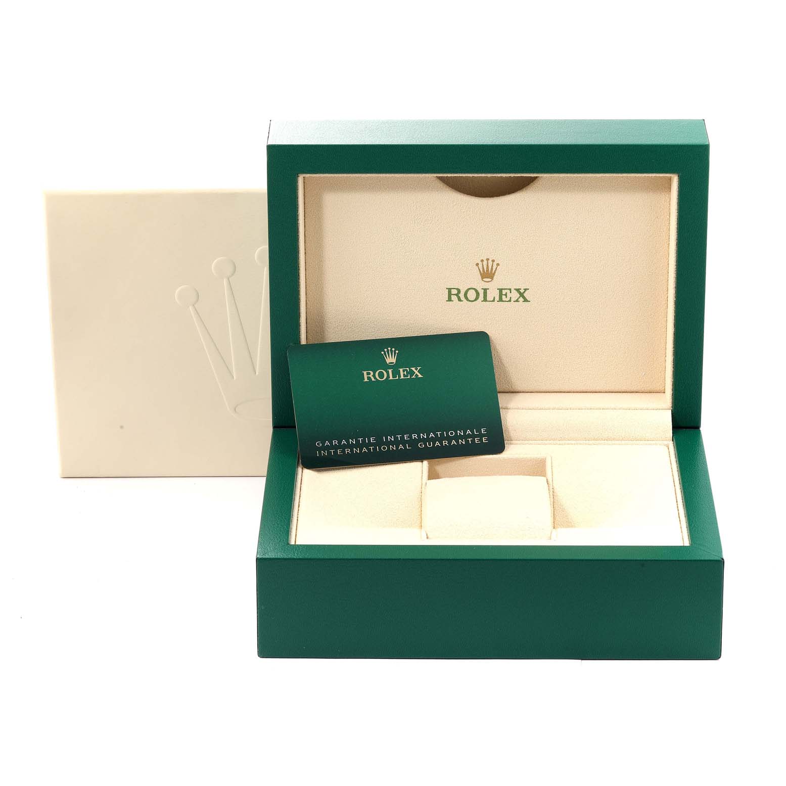 The image shows the packaging and international guarantee card for a Rolex Explorer 226570 Men's Stainless Steel Black Dial 226570 Men's Stainless Steel Black Dial watch.