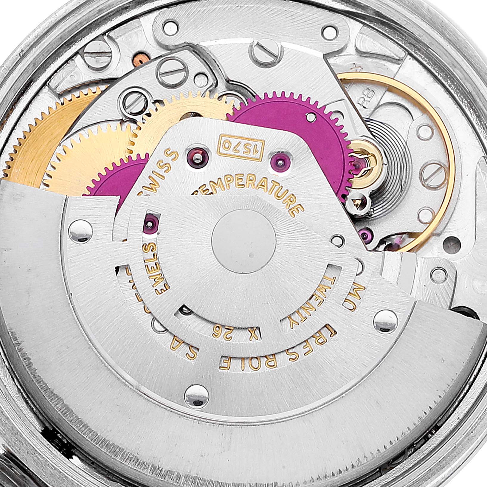 This image shows the internal mechanical movement components of the Rolex Oyster Perpetual 1002 Men's Stainless Steel Grey Dial 1002 Men's Stainless Steel Grey Dial watch.