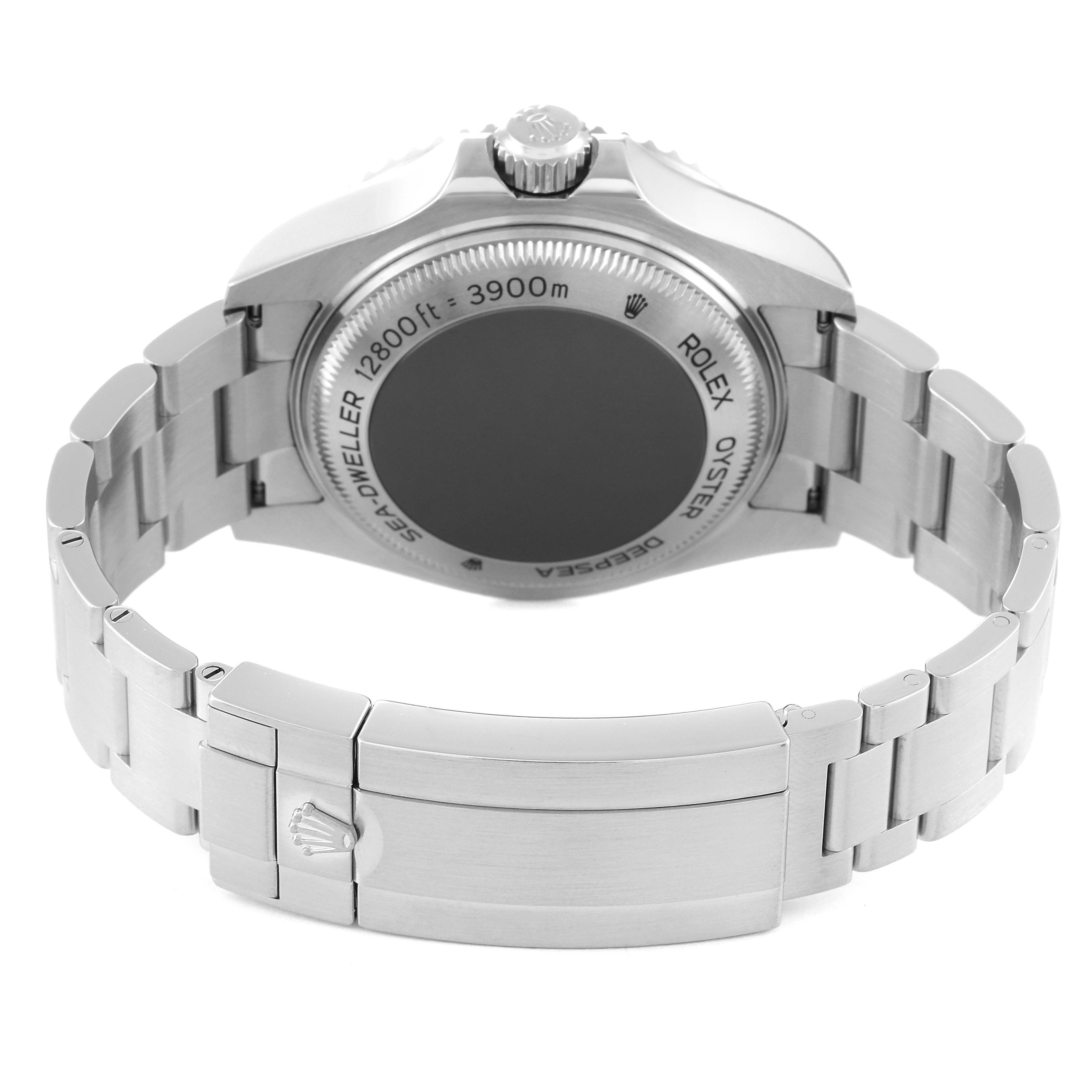 The image shows the back of the Rolex Sea-Dweller 126660 Men's Stainless Steel Blue Dial 126660 Men's Stainless Steel Blue Dial watch, highlighting the case back, crown, and bracelet.