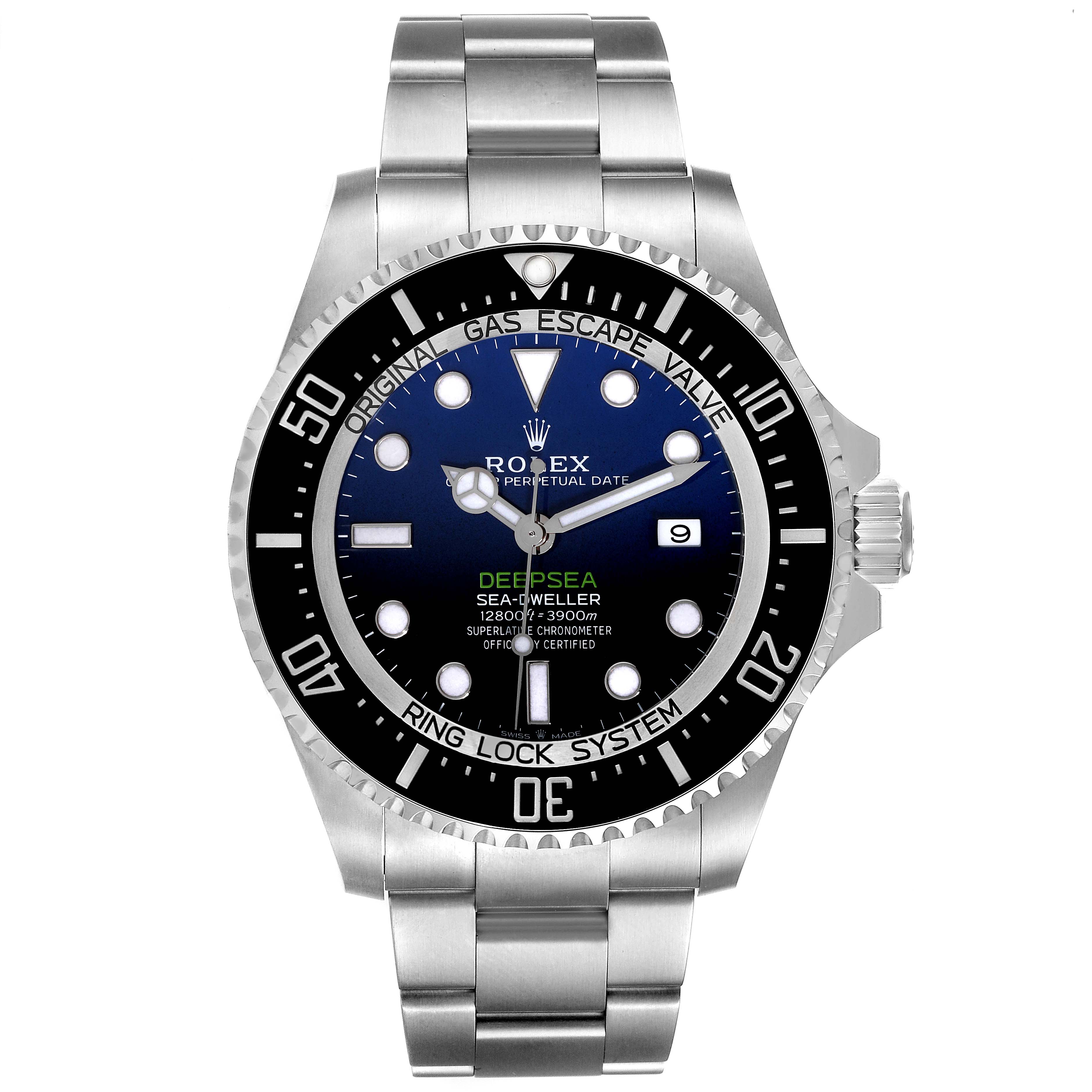 The image shows a frontal view of the Rolex Sea-Dweller 126660 Men's Stainless Steel Blue Dial 126660 Men's Stainless Steel Blue Dial watch, displaying the face, bezel, crown, and bracelet.