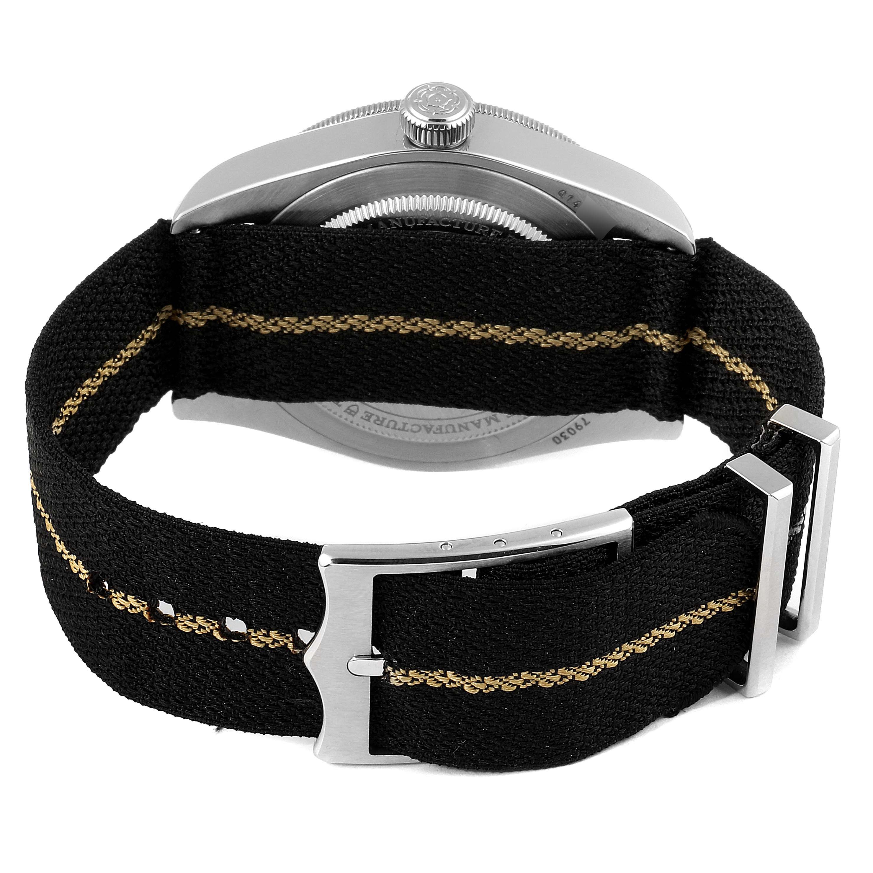 This image shows the back case and strap of the Tudor Heritage Black Bay 79030N Men
s Stainless Steel Black Dial 79030N Men
s Stainless Steel Black Dial watch.