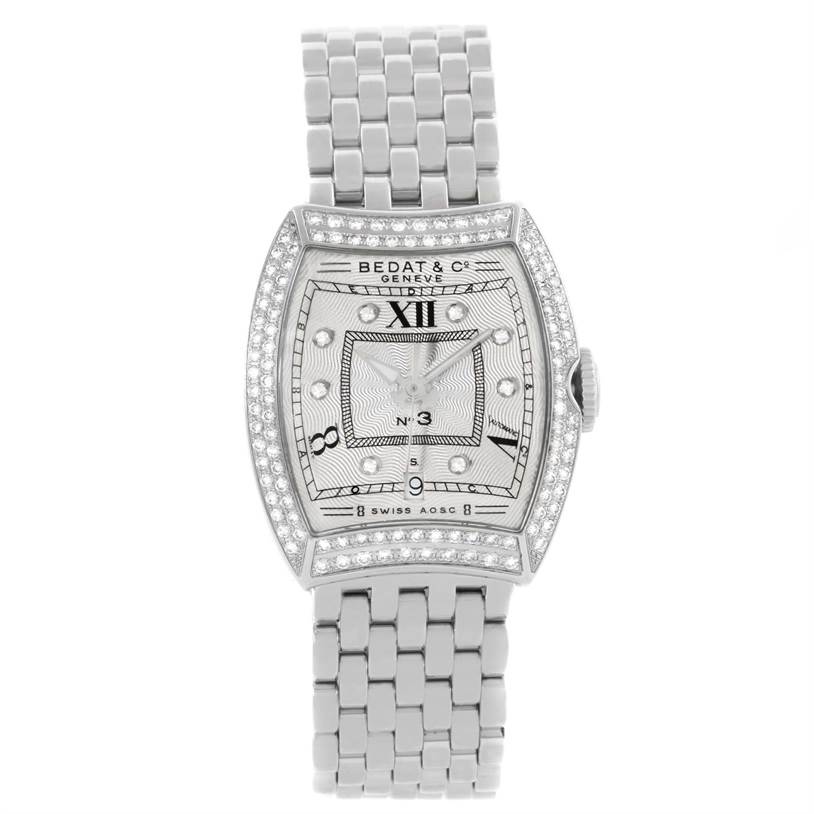 The image shows a top-down view of the Bedat 314.031.109 Women's Stainless Steel Silver Dial 314.031.109 Women's Stainless Steel Silver Dial No 3 Ladies Stainless Steel Diamond Watch model 314.031.109.
