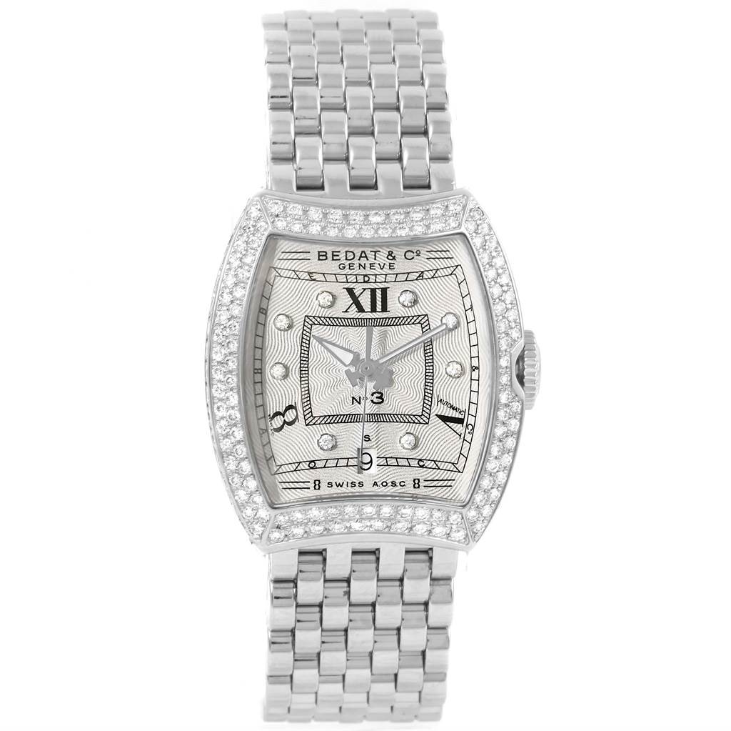 The image shows a front view of the Bedat 314.051.109 Women's Stainless Steel Silver Dial 314.051.109 Women's Stainless Steel Silver Dial No. 3 Stainless Steel Diamond Ladies Watch 314.051.109 model, highlighting the face and bracelet.