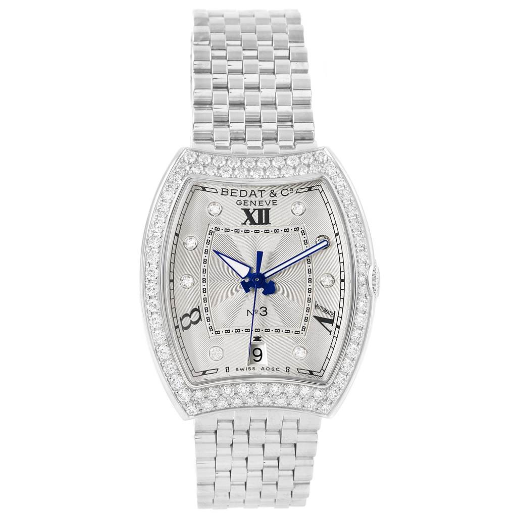 The Bedat 315.071.109 Women's Stainless Steel Silver Dial 315.071.109 Women's Stainless Steel Silver Dial No. 3 Stainless Steel Diamond Ladies Watch 315.071.109 is shown from a front angle, displaying the dial, bezel, and bracelet.