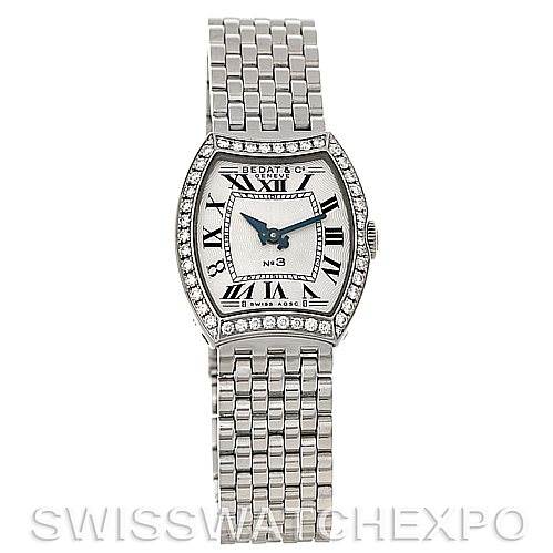This image shows a front view of the Bedat 304.031.100 Women's Stainless Steel Silver Dial 304.031.100 Women's Stainless Steel Silver Dial No. 3 Ladies Stainless Steel Diamond Watch 304.031.100, highlighting its face and bracelet.