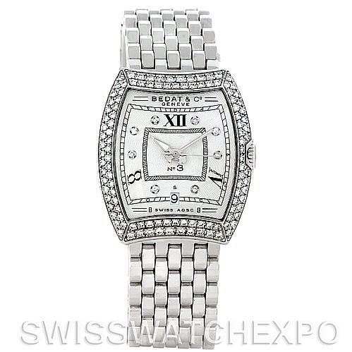 This image shows a Bedat 314.051.109 Women's Stainless Steel Silver Dial 314.051.109 Women's Stainless Steel Silver Dial No. 3 Ladies Stainless Steel Diamond Watch model 314.051.109 from a front view, highlighting the face and bracelet.
