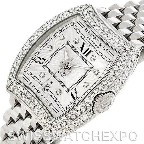 This image shows the Bedat 314.051.109 Women's Stainless Steel Silver Dial 314.051.109 Women's Stainless Steel Silver Dial No. 3 Ladies Stainless Steel Diamond Watch 314.051.109 at an angled view, highlighting its dial and bracelet.