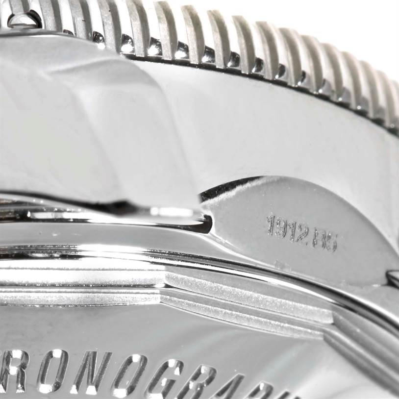 This close-up shows the crown, bezel, and part of the case back of a Breitling Superocean A23370 Men's Stainless Steel Black Dial A23370 Men's Stainless Steel Black Dial.
