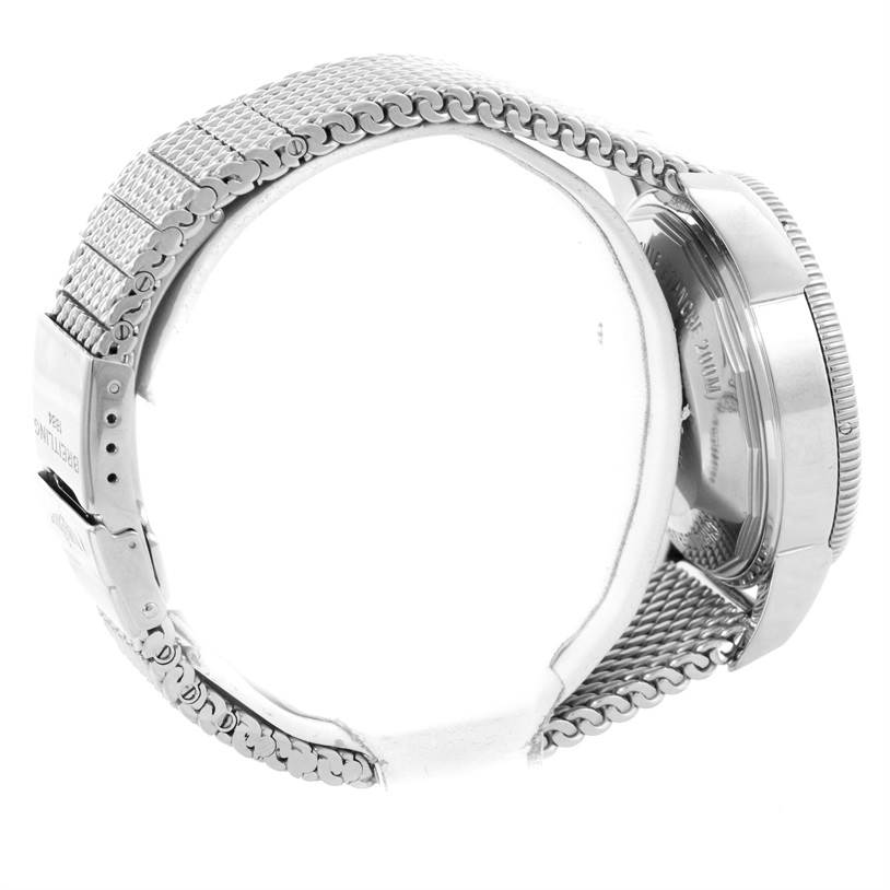 This image shows the side profile of a Breitling Superocean A23370 Men's Stainless Steel Black Dial A23370 Men's Stainless Steel Black Dial watch, displaying the case, bezel, and metal bracelet.