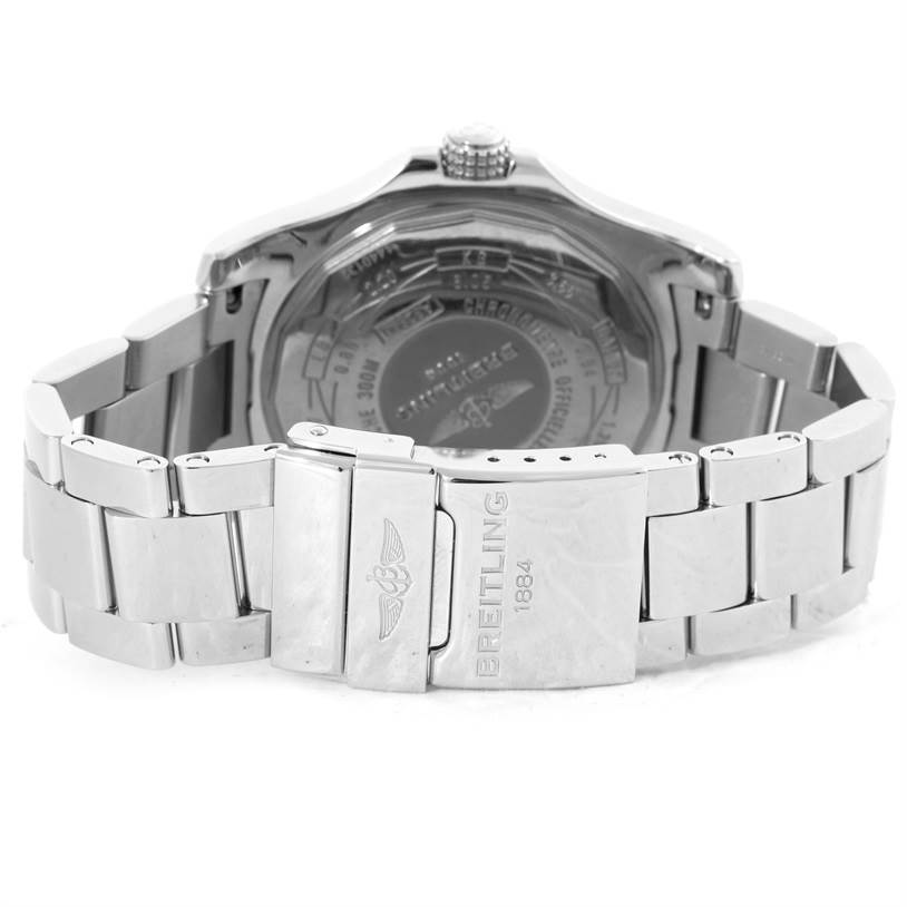 This image shows the backside and clasp of a Breitling Avenger A32390 Men's Stainless Steel Black Dial A32390 Men's Stainless Steel Black Dial watch.