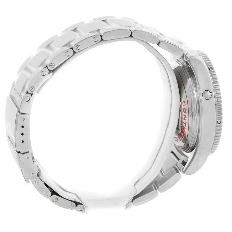 The image shows the Breitling Superocean A17364 Men's Stainless Steel Black Dial A17364 Men's Stainless Steel Black Dial watch from a side angle, highlighting the metal bracelet and the edge of the watch case.