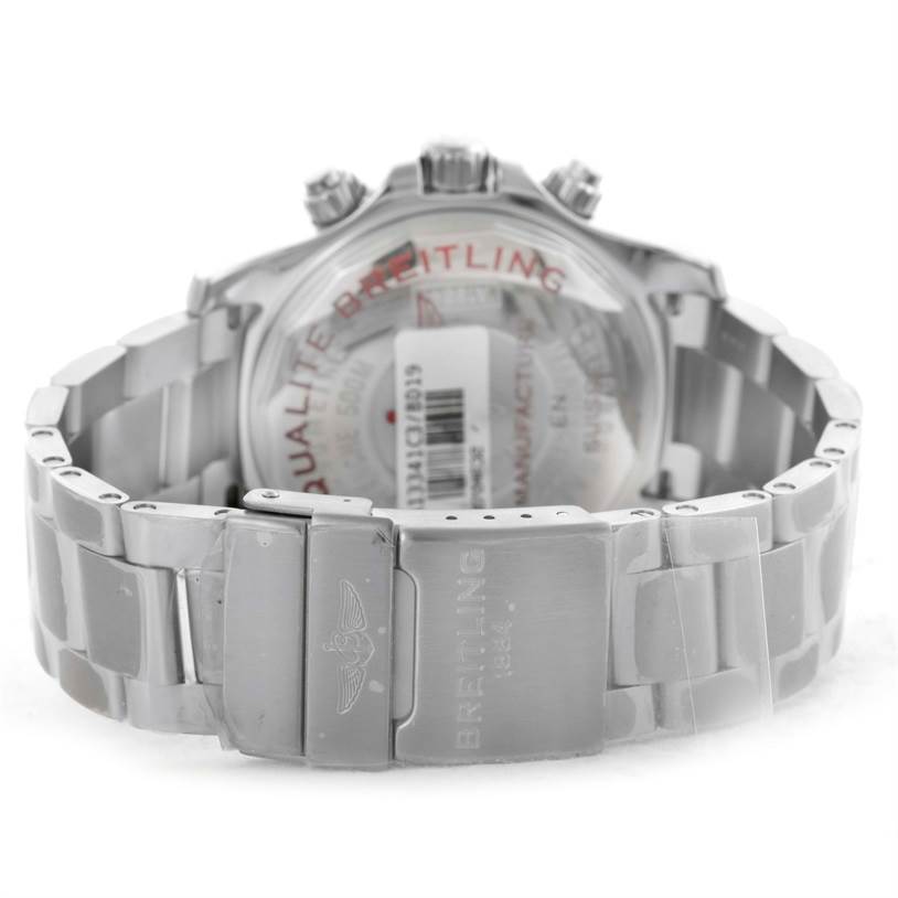 The image shows the back and bracelet clasp of a Breitling Superocean A13341C3/BD19 Men's Stainless Steel Black Dial A13341C3/BD19 Men's Stainless Steel Black Dial watch from a rear angle.