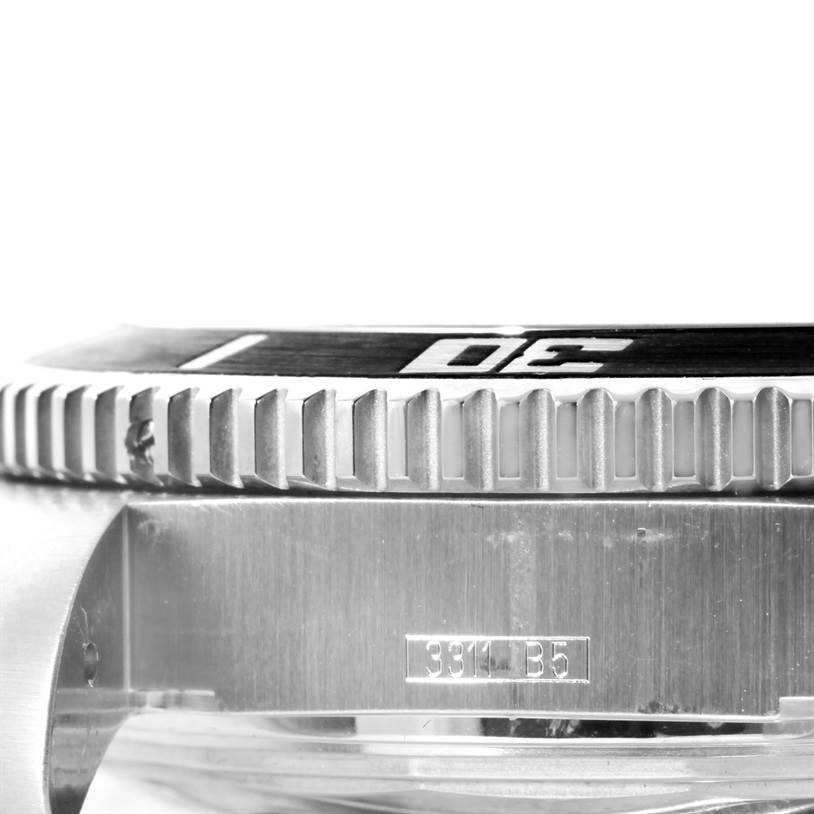 The image shows a close-up side view of the bezel and case of a Breitling Superocean A17391 Men's Stainless Steel Black Dial A17391 Men's Stainless Steel Black Dial watch.