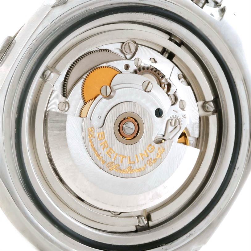 The image shows the inner mechanical movement of a Breitling Superocean A17390 Men's Stainless Steel Beige Dial A17390 Men's Stainless Steel Beige Dial watch, viewed from the back.