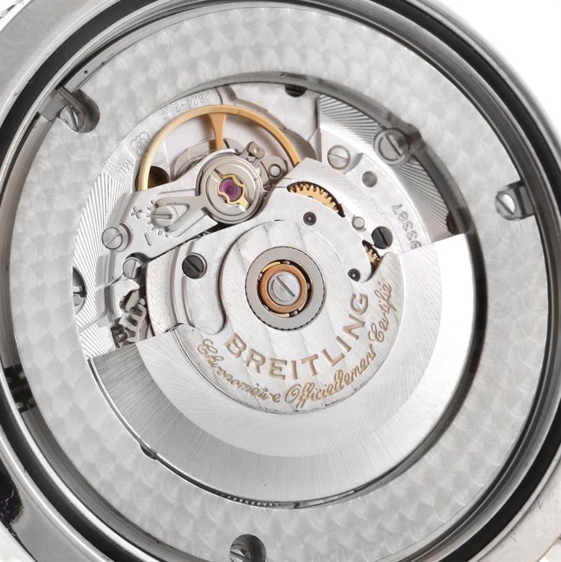 This image shows the open back of the Breitling Superocean A17320 Men
s Stainless Steel Brown Dial A17320 Men
s Stainless Steel Brown Dial watch, revealing the intricate mechanical movement.