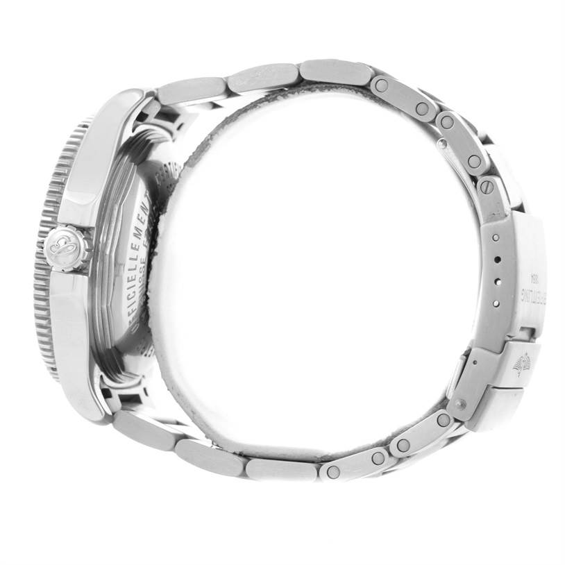 This Superocean model by Breitling is shown from the side, displaying the crown, bezel, case, and bracelet.