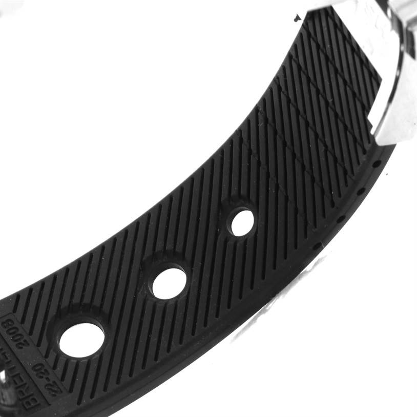 This image shows a close-up of the black rubber strap with holes and textured pattern on a Breitling Superocean U2337012/BB81-200S Men's Stainless Steel Black Dial U2337012/BB81-200S Men's Stainless Steel Black Dial watch.