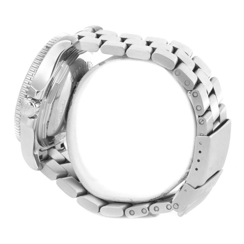 The image shows the side view of a Breitling Superocean A17391 Men's Stainless Steel Black Dial A17391 Men's Stainless Steel Black Dial watch, focusing on the stainless steel case and metal bracelet.