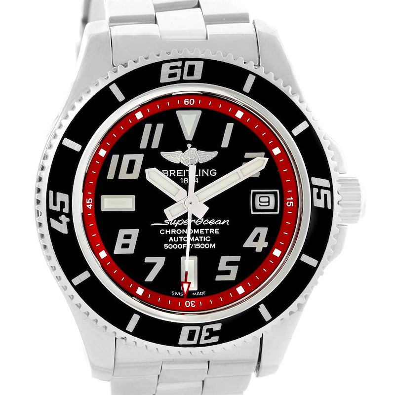 Breitling Superocean 42 Abyss Black Red Dial Steel Mens Watch A17364 SwissWatchExpo