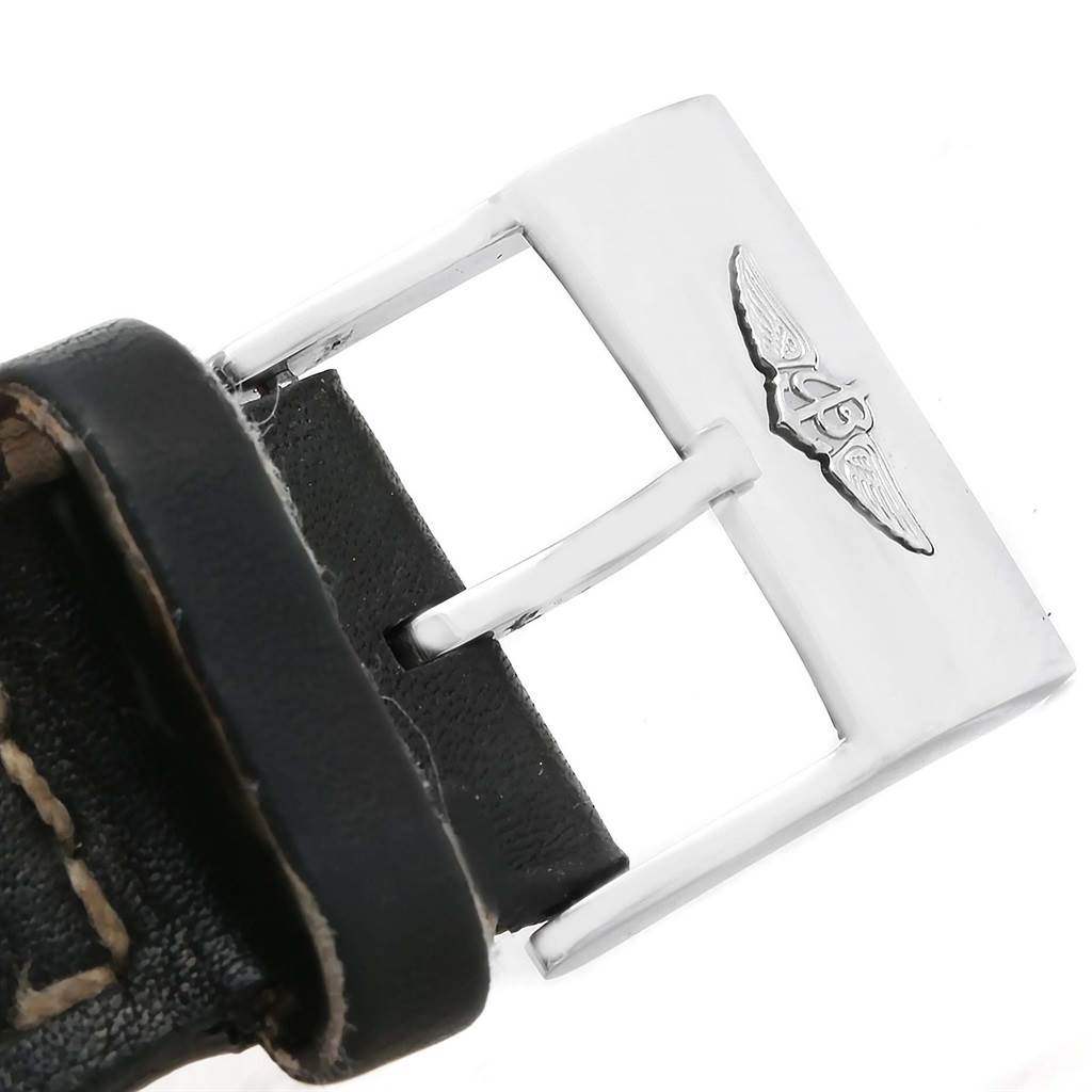 This image shows the buckle and part of the leather strap of a Breitling Superocean A13320 Men's Stainless Steel Black Dial A13320 Men's Stainless Steel Black Dial watch.