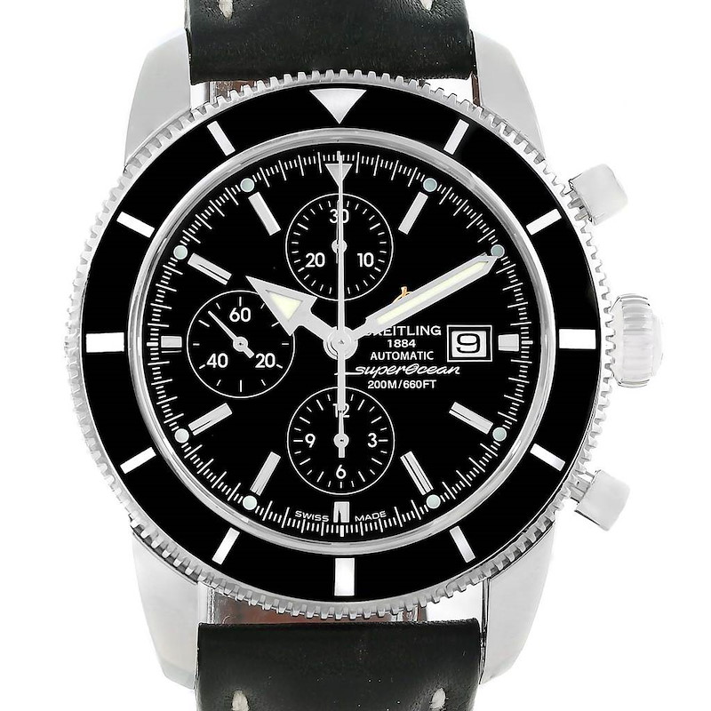 Breitling SuperOcean Heritage Chrono 46 Black Leather Strap Watch A13320 SwissWatchExpo