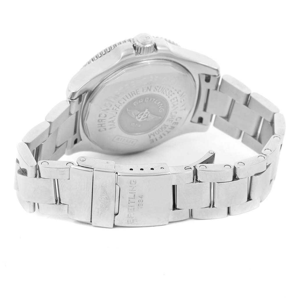 The image shows the back case and metal bracelet of a Breitling Superocean A17364 Men's Stainless Steel Black Dial A17364 Men's Stainless Steel Black Dial watch.